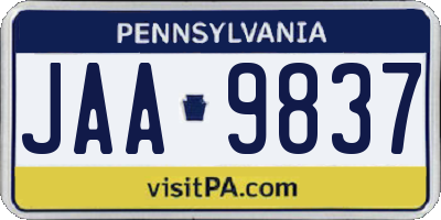 PA license plate JAA9837