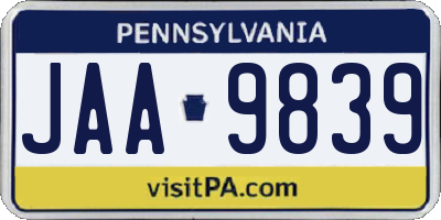 PA license plate JAA9839
