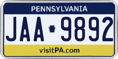 PA license plate JAA9892