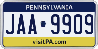 PA license plate JAA9909