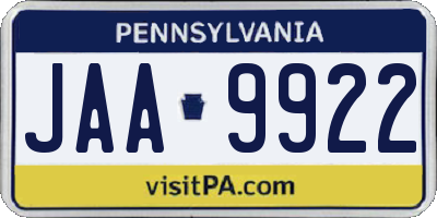 PA license plate JAA9922