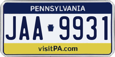 PA license plate JAA9931