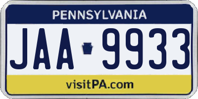 PA license plate JAA9933