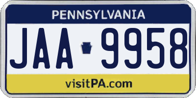 PA license plate JAA9958