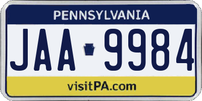 PA license plate JAA9984