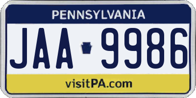 PA license plate JAA9986