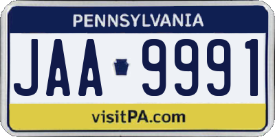 PA license plate JAA9991