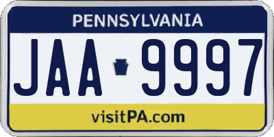 PA license plate JAA9997