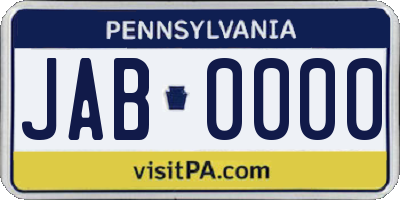 PA license plate JAB0000