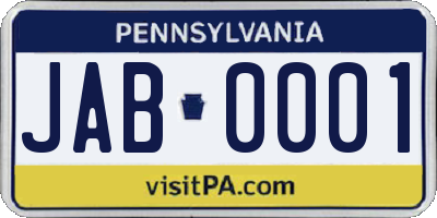 PA license plate JAB0001