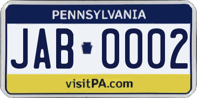 PA license plate JAB0002