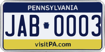 PA license plate JAB0003