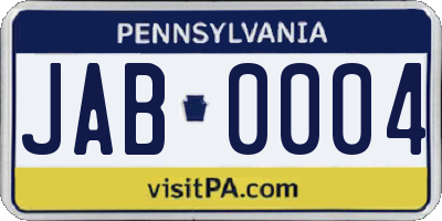 PA license plate JAB0004