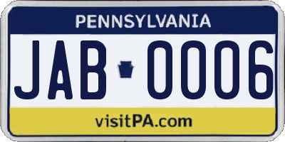 PA license plate JAB0006