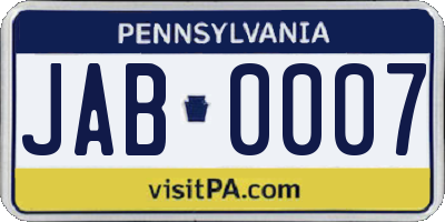 PA license plate JAB0007