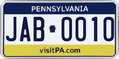 PA license plate JAB0010