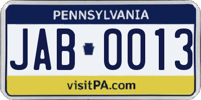 PA license plate JAB0013