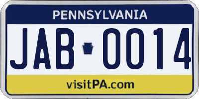 PA license plate JAB0014