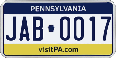 PA license plate JAB0017