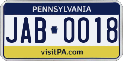 PA license plate JAB0018