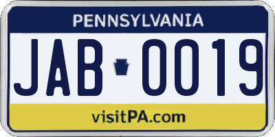 PA license plate JAB0019