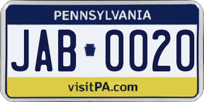 PA license plate JAB0020