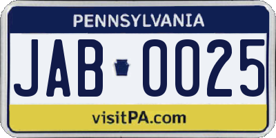 PA license plate JAB0025