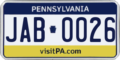 PA license plate JAB0026