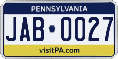 PA license plate JAB0027