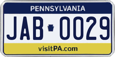 PA license plate JAB0029
