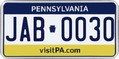 PA license plate JAB0030