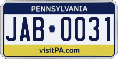 PA license plate JAB0031