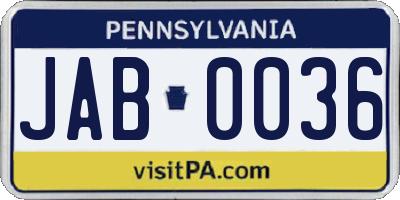 PA license plate JAB0036