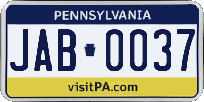 PA license plate JAB0037