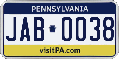 PA license plate JAB0038