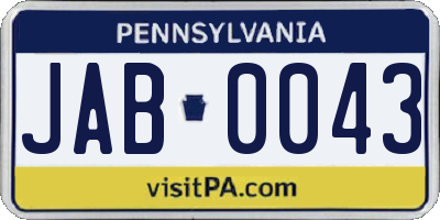 PA license plate JAB0043