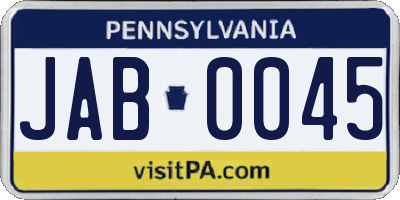 PA license plate JAB0045