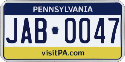 PA license plate JAB0047