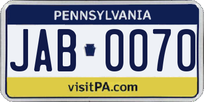 PA license plate JAB0070