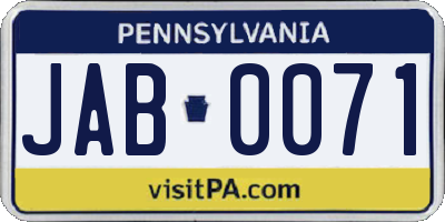 PA license plate JAB0071