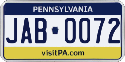 PA license plate JAB0072