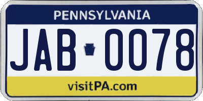 PA license plate JAB0078