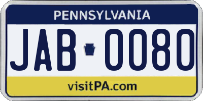 PA license plate JAB0080