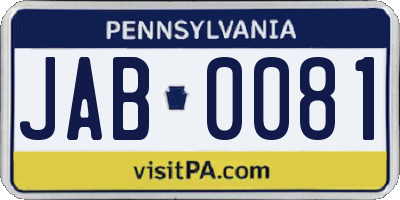 PA license plate JAB0081