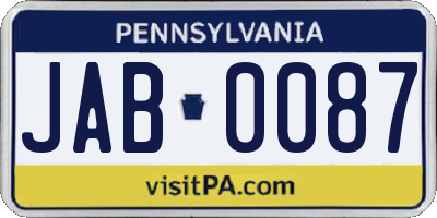 PA license plate JAB0087