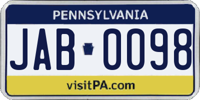 PA license plate JAB0098