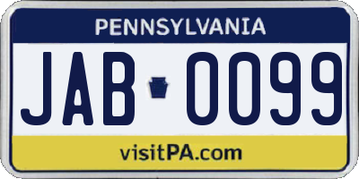 PA license plate JAB0099