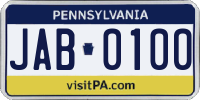 PA license plate JAB0100