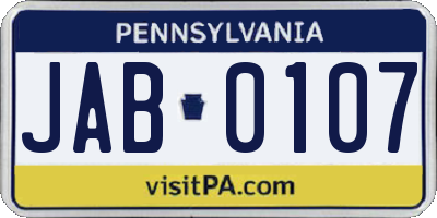 PA license plate JAB0107