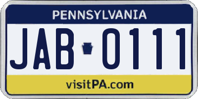 PA license plate JAB0111